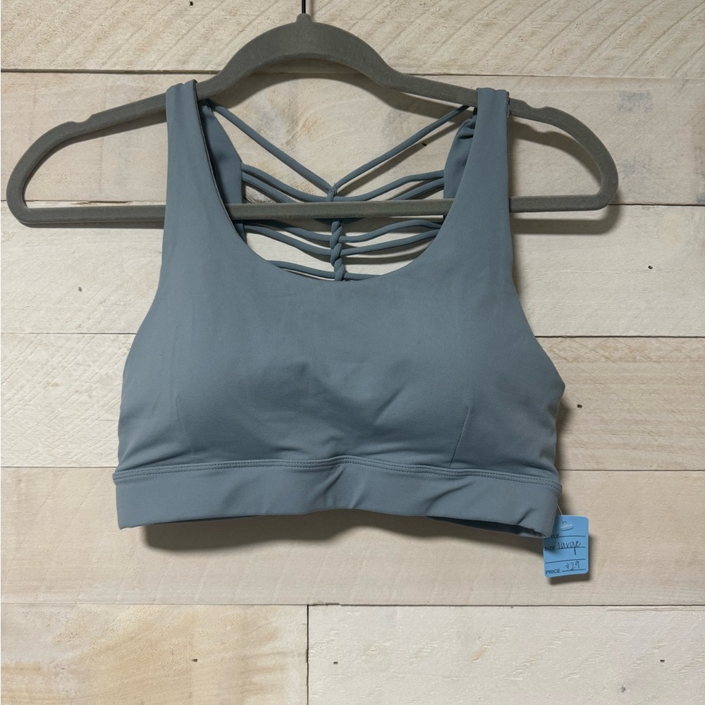 Blue Strappy Sports Bra with Crisscross Back